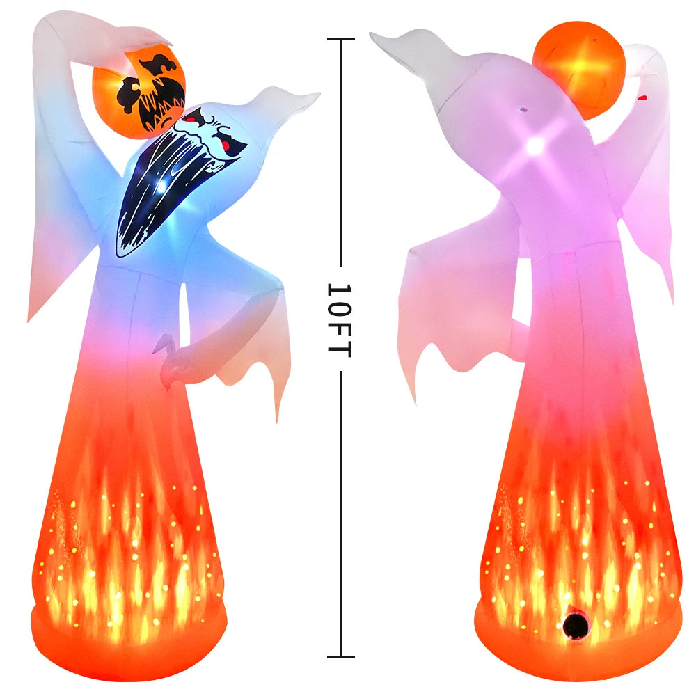 Spooky Ghost Inflatable with Fiery Lights- 10ft