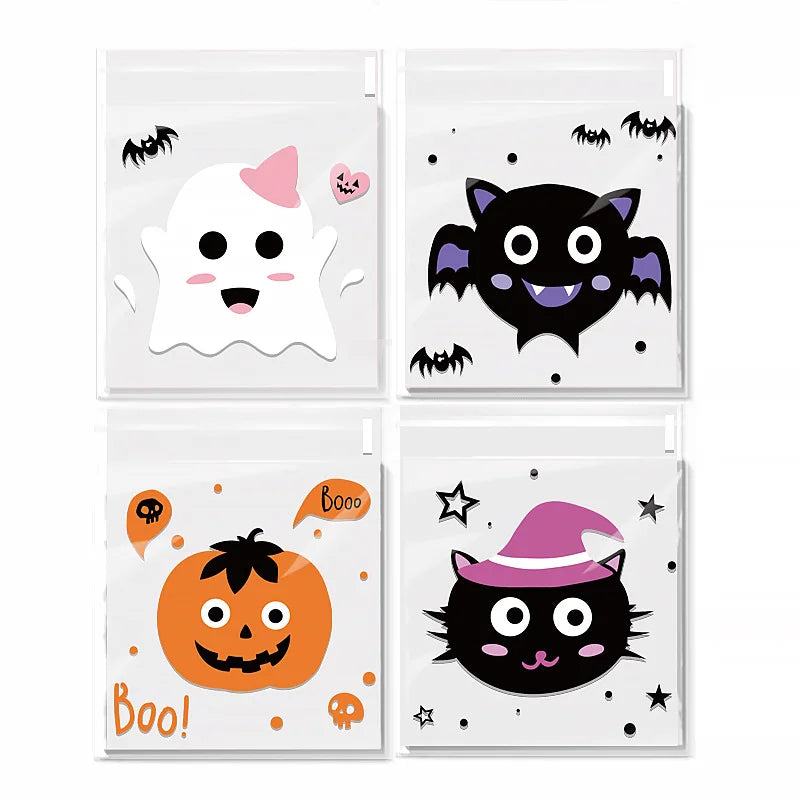 Halloween Plastic Cookies Bag Self Adhesive- 100pcs