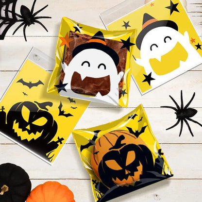 Halloween Plastic Cookies Bag Self Adhesive- 100pcs