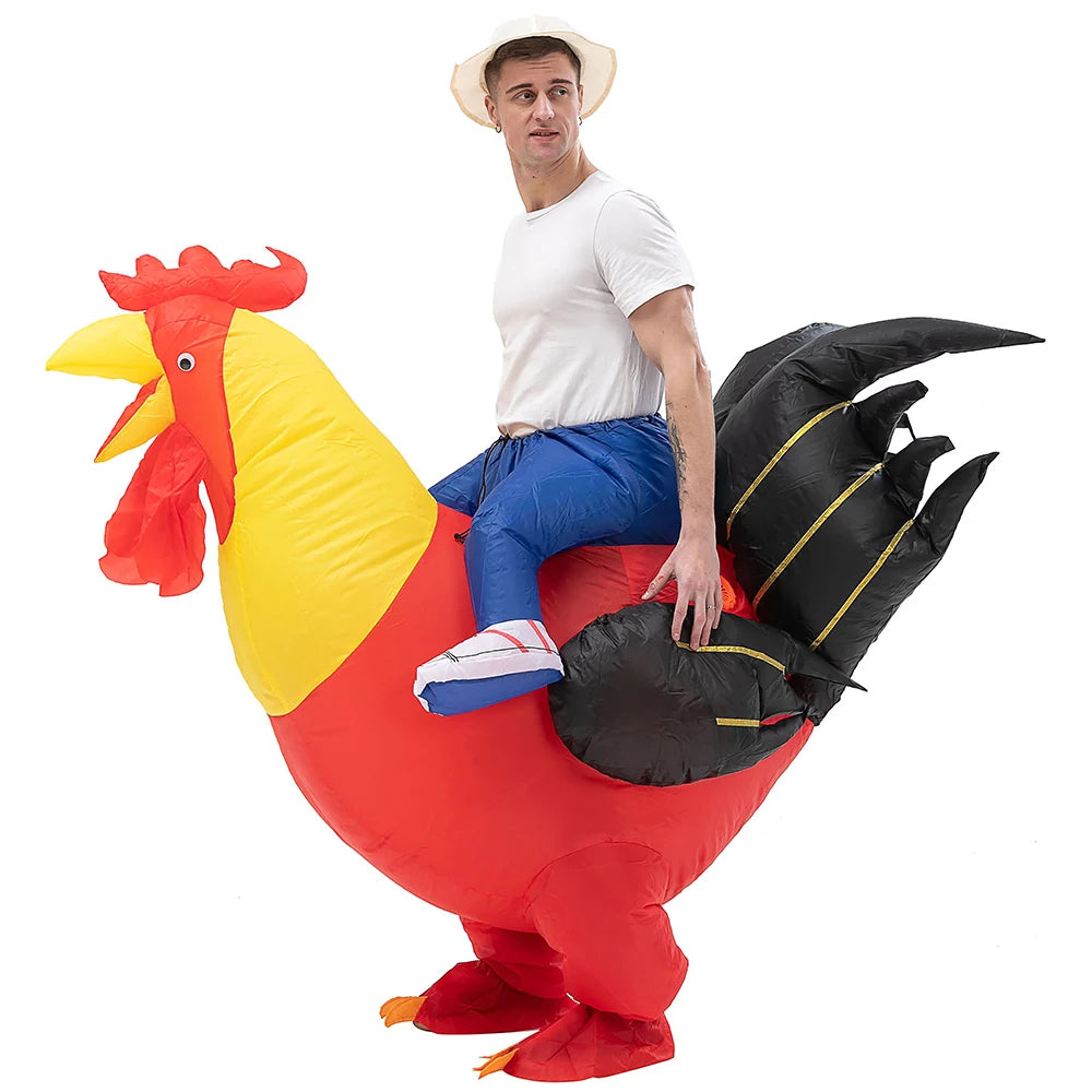 Adult Rooster Riding Inflatable Costume