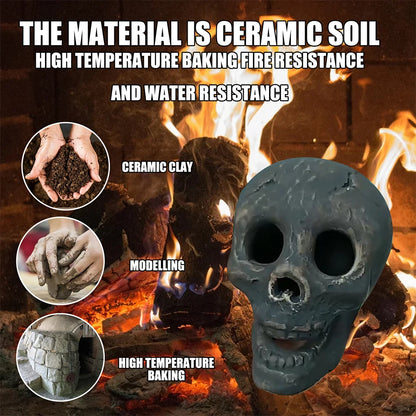 Fire Pit Burning Ceramic Skull