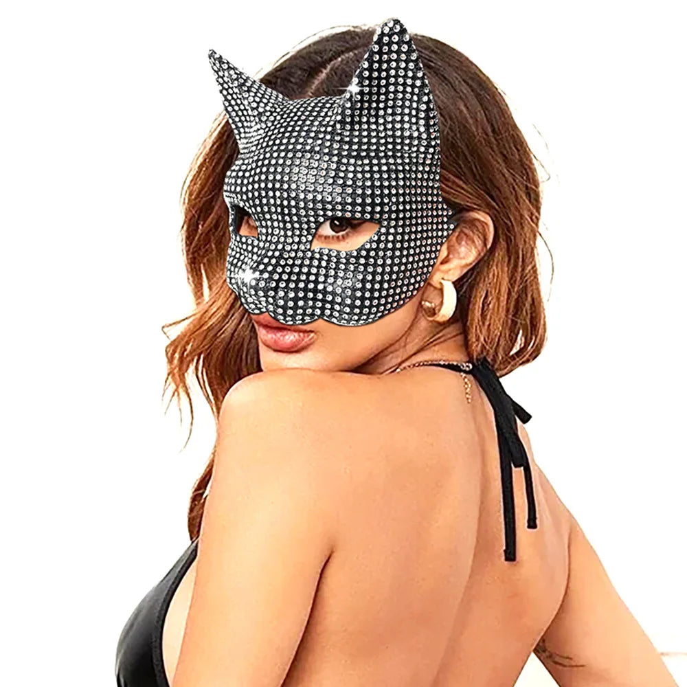 Shiny Rhinestones Cat Mask