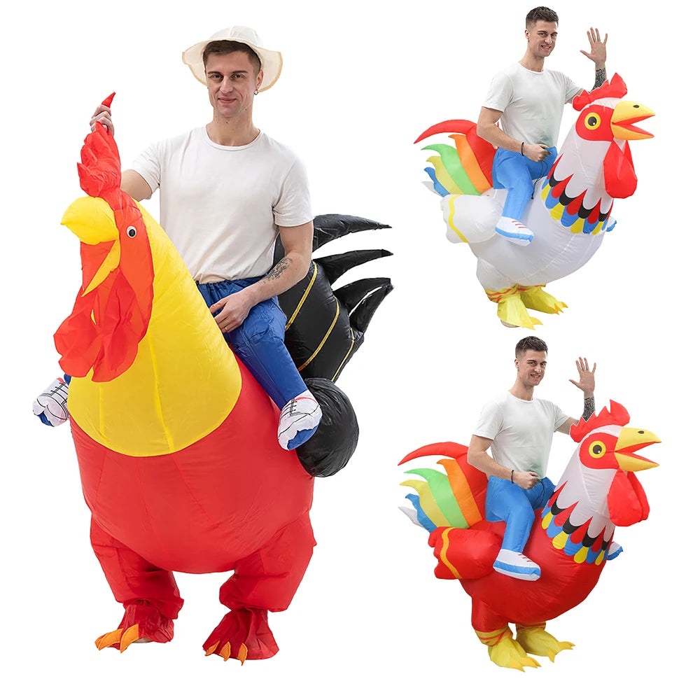 Adult Rooster Riding Inflatable Costume