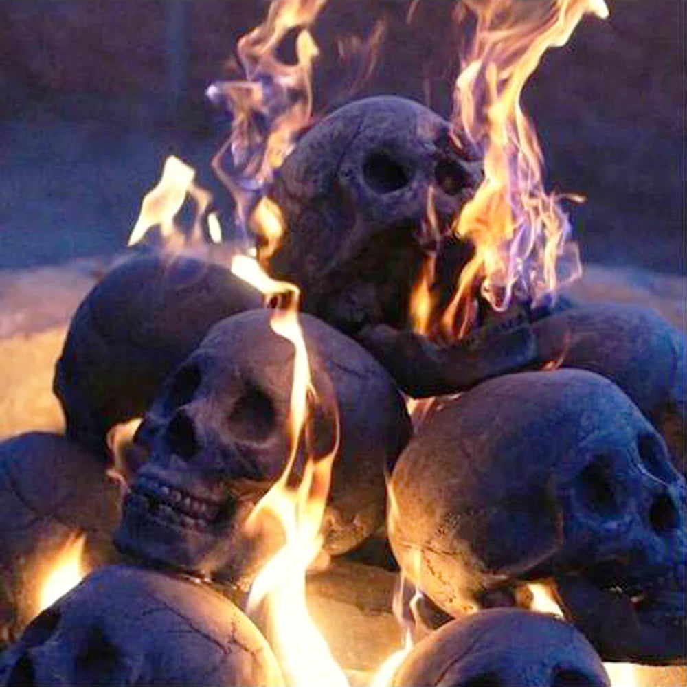 Fire Pit Burning Ceramic Skull