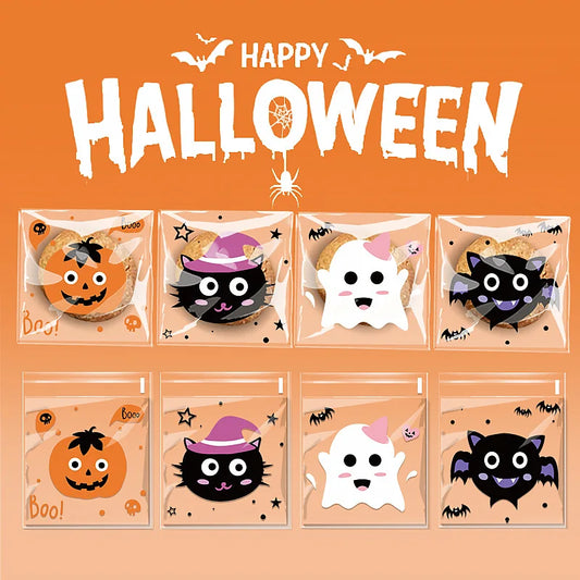 Halloween Plastic Cookies Bag Self Adhesive- 100pcs