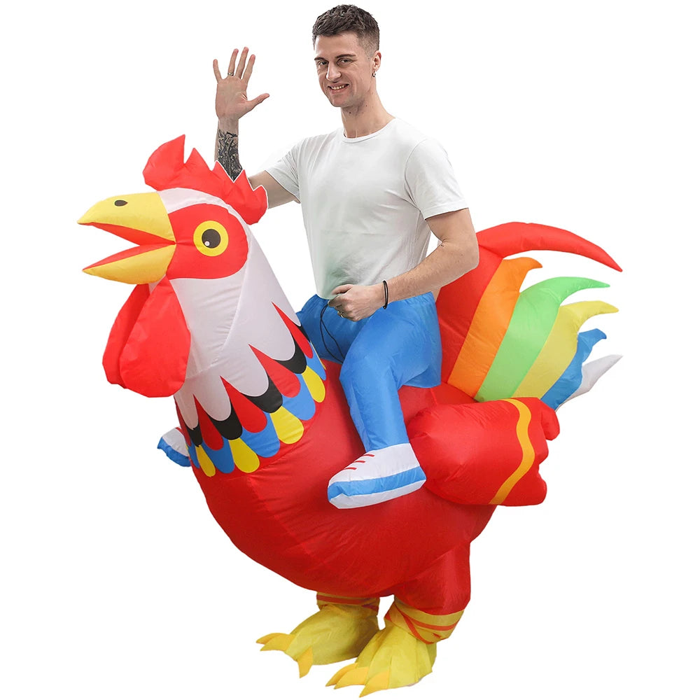 Adult Rooster Riding Inflatable Costume