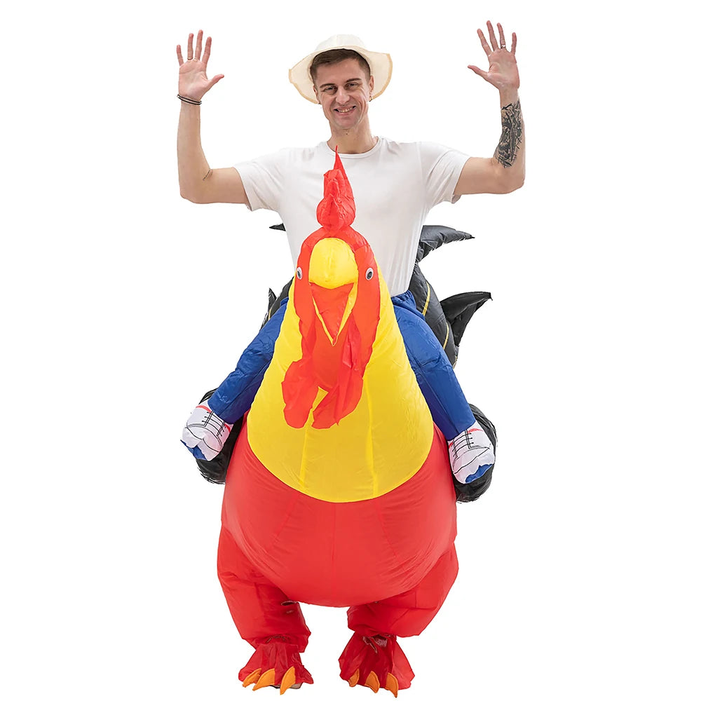 Adult Rooster Riding Inflatable Costume