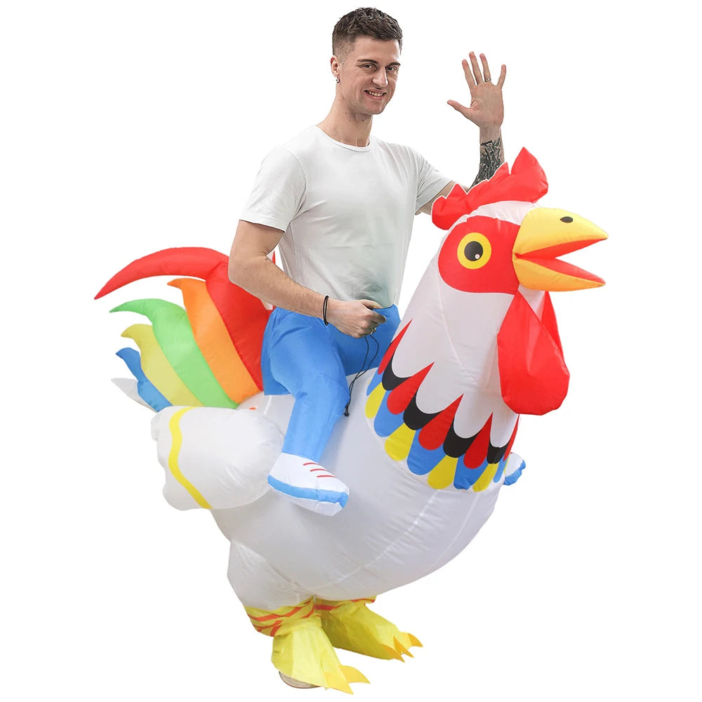 Adult Rooster Riding Inflatable Costume