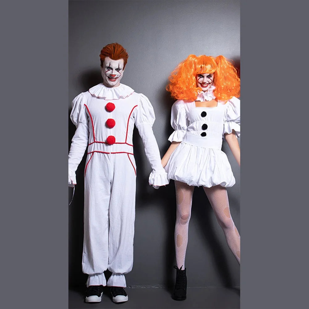 Couple White Clown Costume