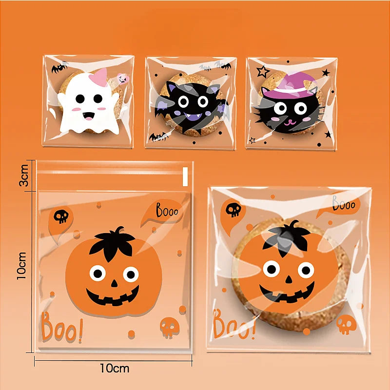 Halloween Plastic Cookies Bag Self Adhesive- 100pcs