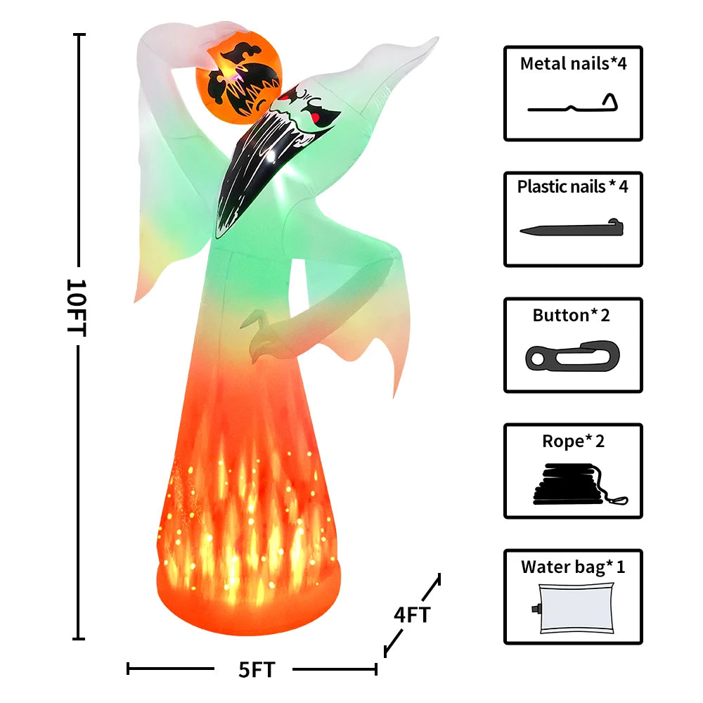 Spooky Ghost Inflatable with Fiery Lights- 10ft