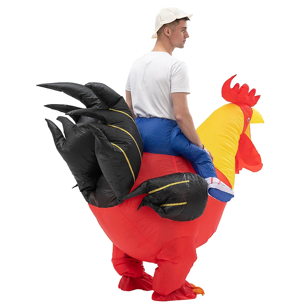 Adult Rooster Riding Inflatable Costume