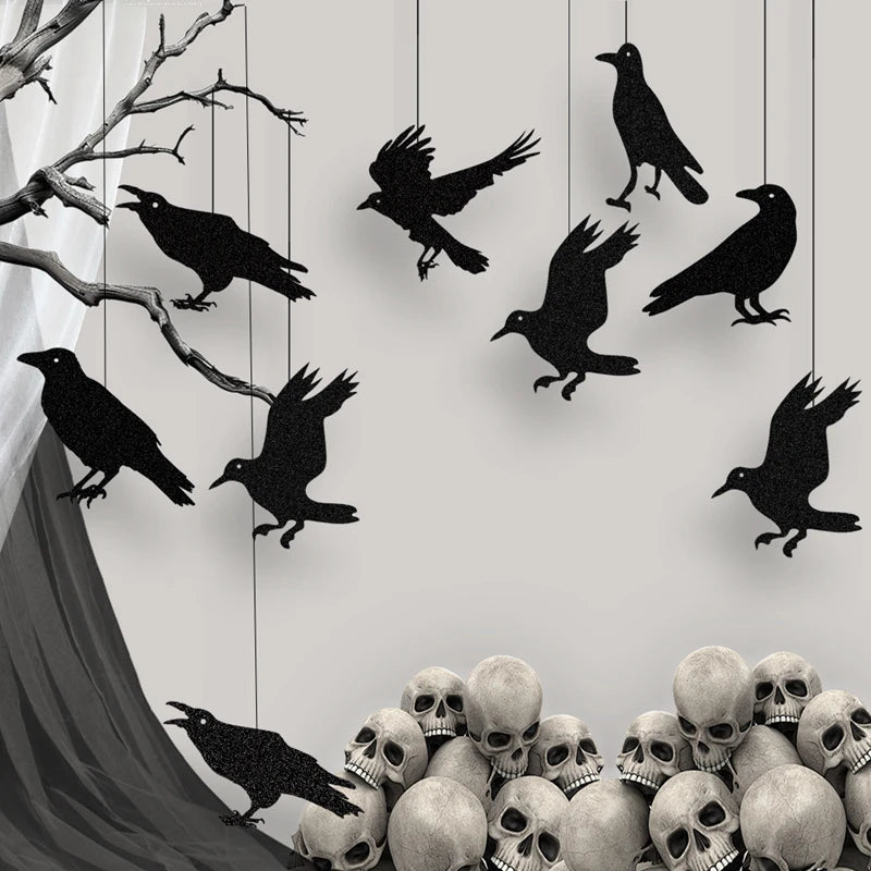 Halloween Black Crow Hanging Garland