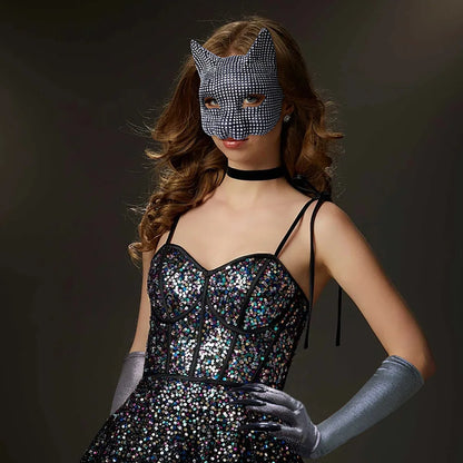 Shiny Rhinestones Cat Mask